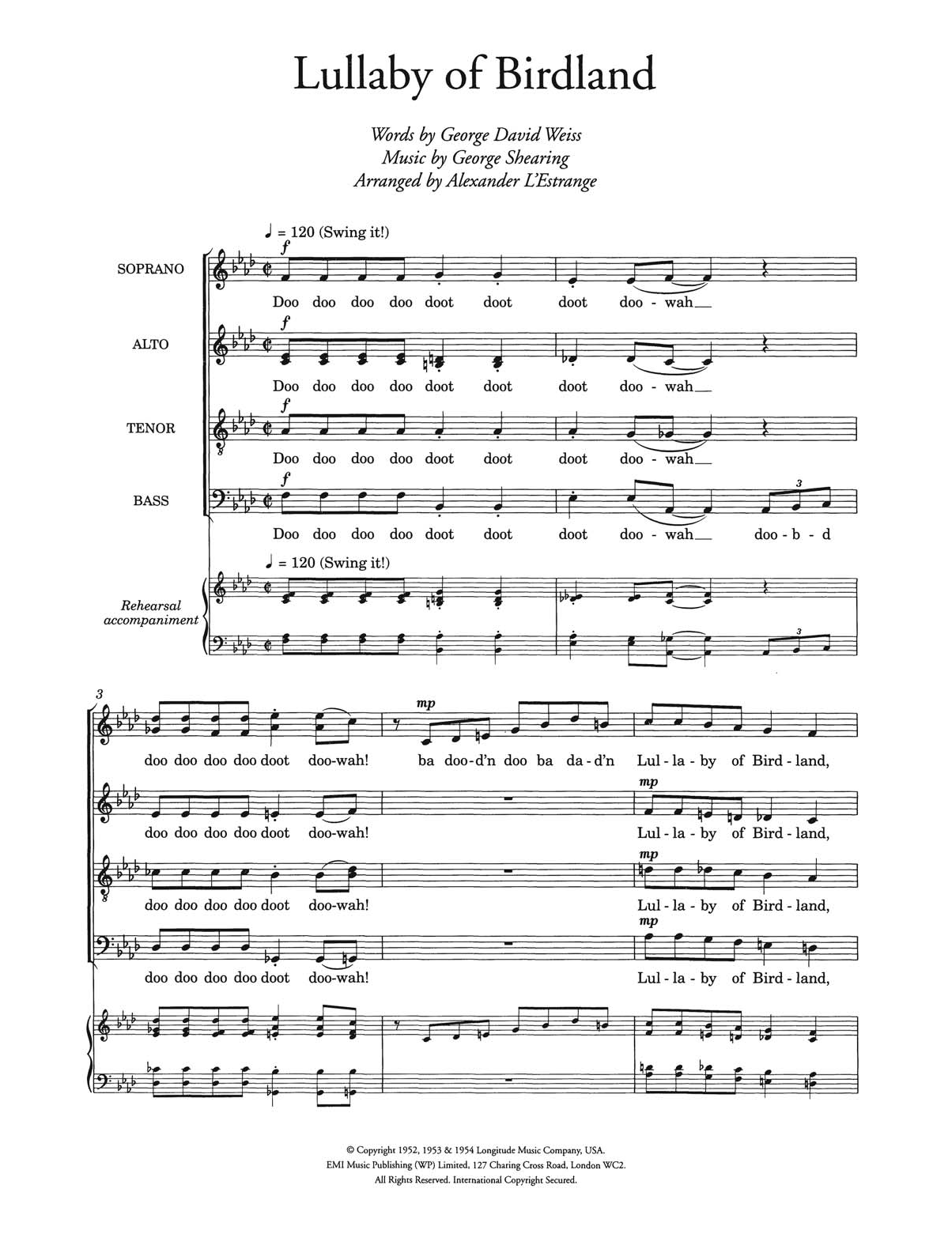 Ella Fitzgerald Lullaby Of Birdland (arr. Alexander L'Estrange) Sheet Music Notes & Chords for Choir - Download or Print PDF