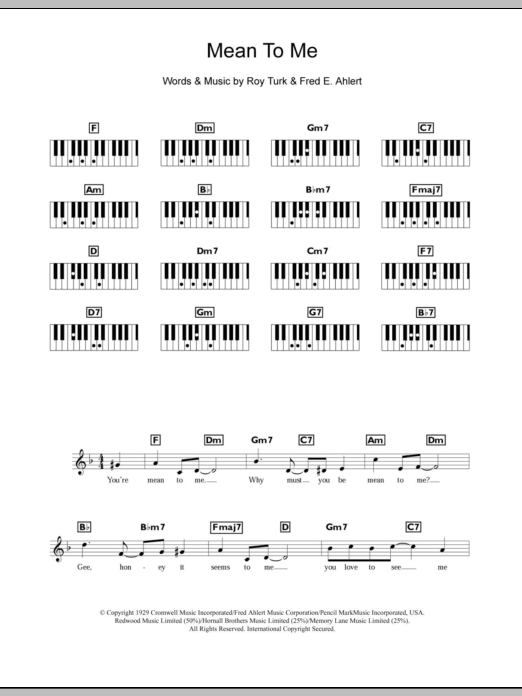 Ella Fitzgerald Mean To Me Sheet Music Notes & Chords for Keyboard - Download or Print PDF