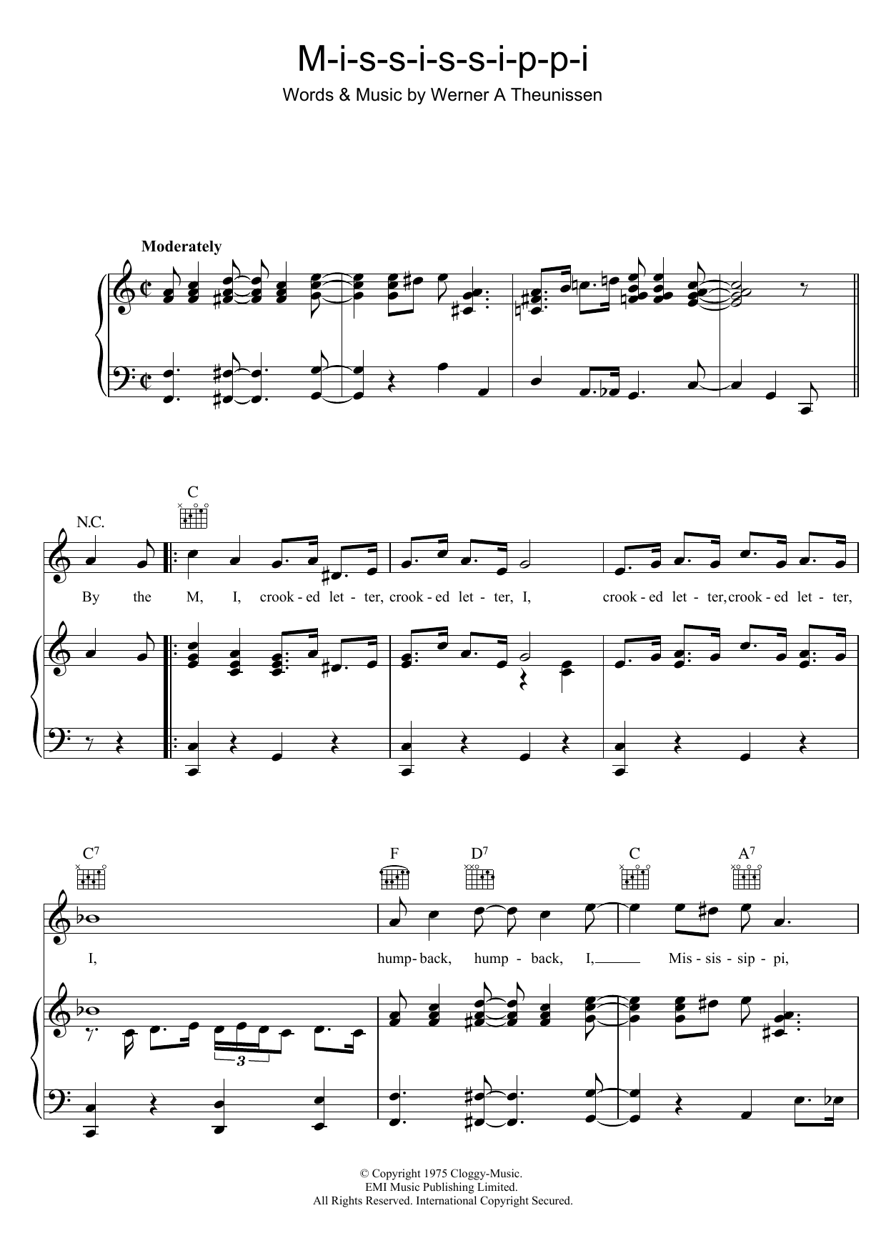 Ella Fitzgerald Mississippi Sheet Music Notes & Chords for Piano, Vocal & Guitar (Right-Hand Melody) - Download or Print PDF