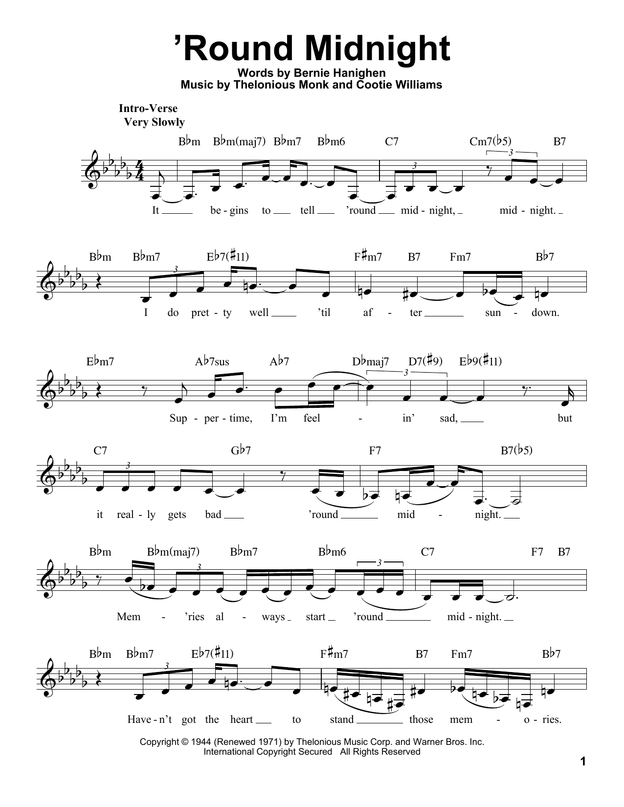 Ella Fitzgerald 'Round Midnight Sheet Music Notes & Chords for Voice - Download or Print PDF