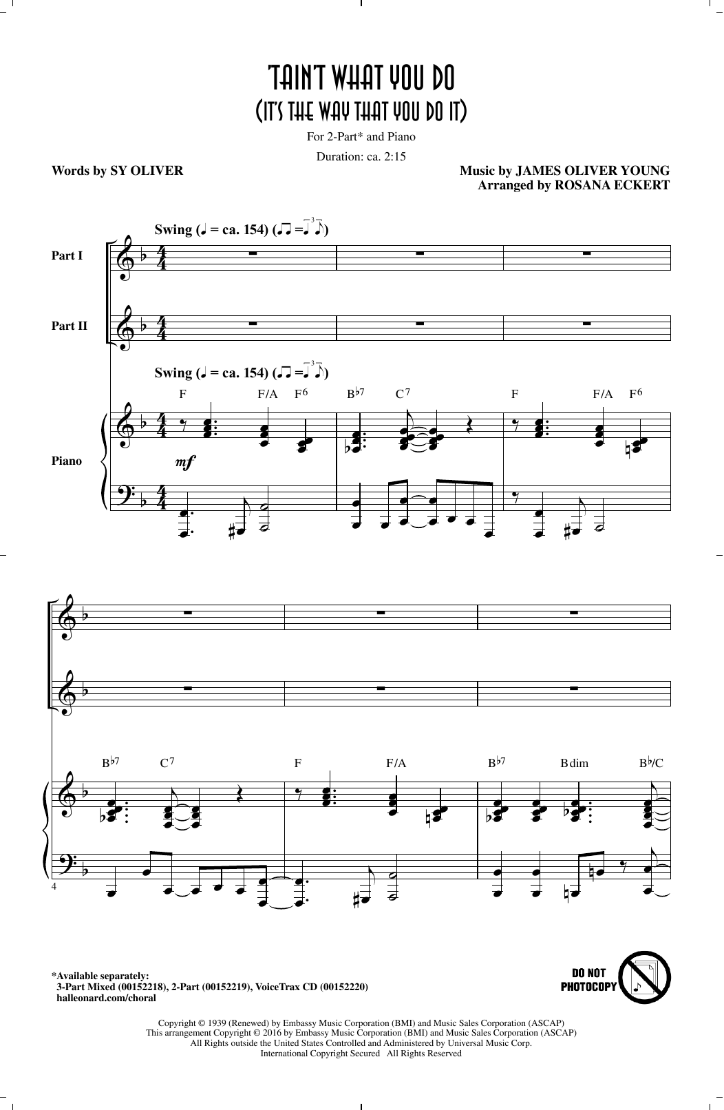 Rosana Eckert 'Tain't What You Do (It's The Way That Cha Do It) Sheet Music Notes & Chords for 3-Part Mixed - Download or Print PDF
