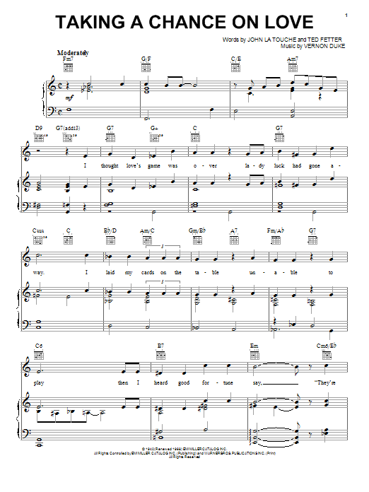 Ella Fitzgerald Taking A Chance On Love Sheet Music Notes & Chords for Piano, Vocal & Guitar (Right-Hand Melody) - Download or Print PDF