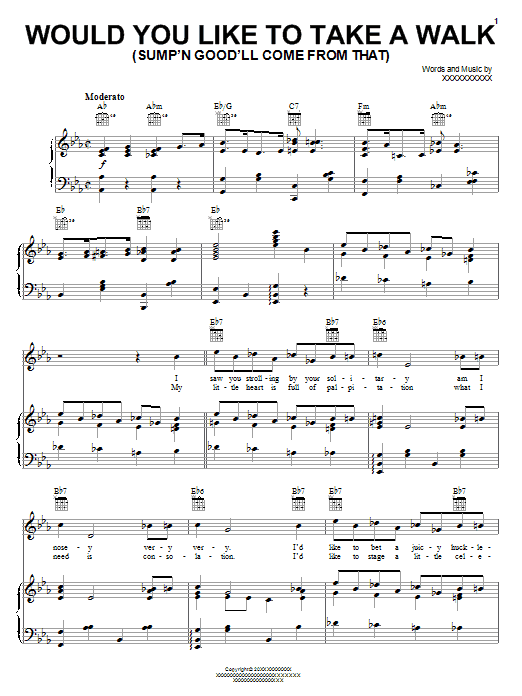 Ella Fitzgerald Would You Like To Take A Walk (Sump'n Good'll Come From That) Sheet Music Notes & Chords for Piano, Vocal & Guitar (Right-Hand Melody) - Download or Print PDF Ella Fitzgerald Would You Like To Take A Walk (Sump'n Good'll Come From That) Sheet Music Notes & Chords for Piano, Vocal & Guitar (Right-Hand Melody) - Download or Print PDF