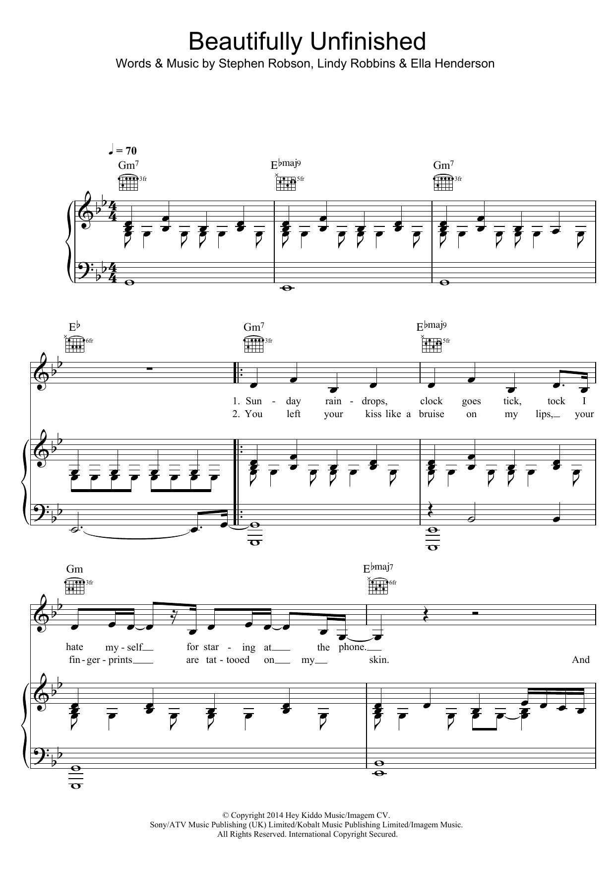 Ella Henderson Beautifully Unfinished Sheet Music Notes & Chords for Piano, Vocal & Guitar - Download or Print PDF