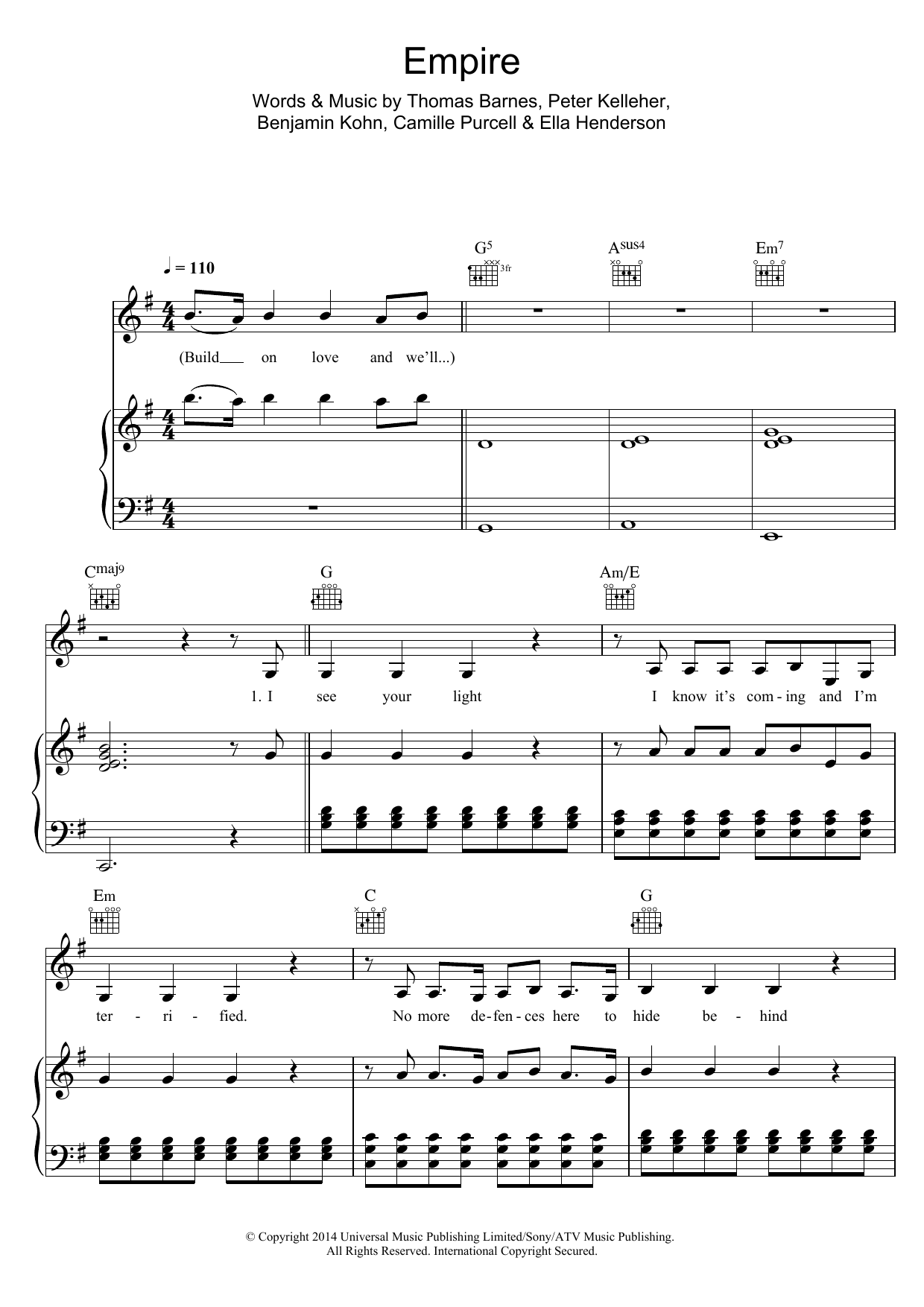 Ella Henderson Empire Sheet Music Notes & Chords for Piano, Vocal & Guitar (Right-Hand Melody) - Download or Print PDF