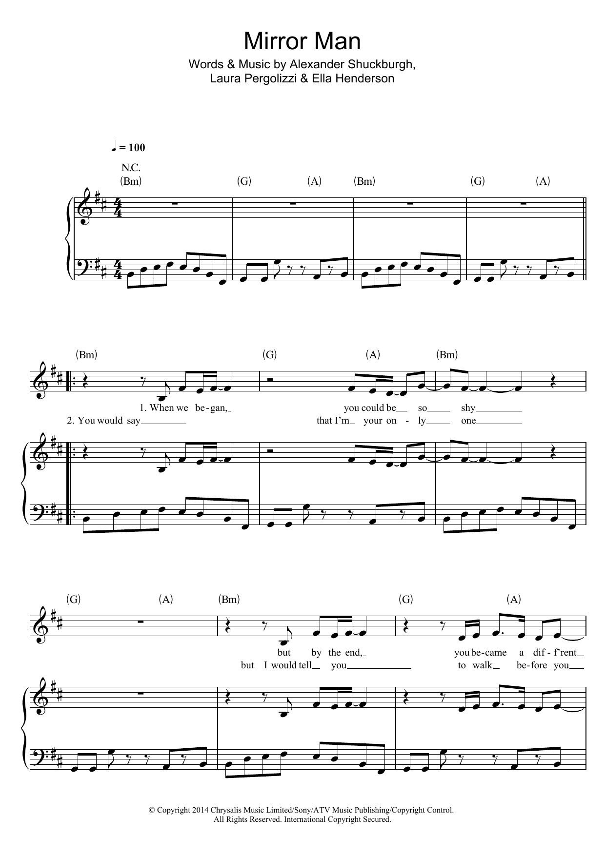 Ella Henderson Mirror Man Sheet Music Notes & Chords for Piano, Vocal & Guitar (Right-Hand Melody) - Download or Print PDF