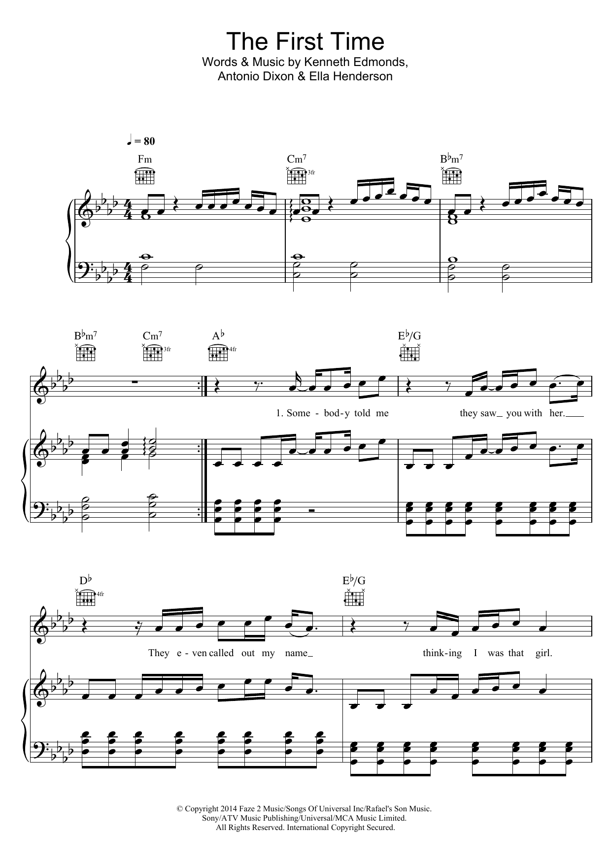 Ella Henderson The First Time Sheet Music Notes & Chords for Piano, Vocal & Guitar (Right-Hand Melody) - Download or Print PDF