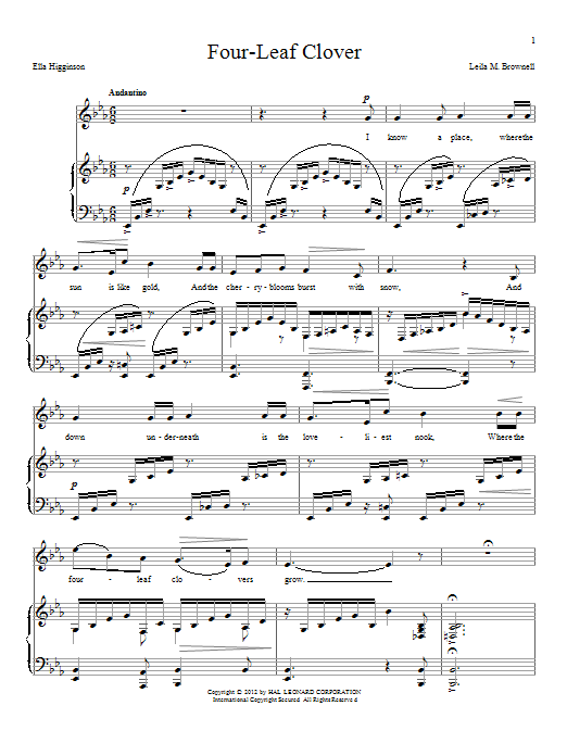 Ella Higginson Four-Leaf Clover Sheet Music Notes & Chords for Piano & Vocal - Download or Print PDF