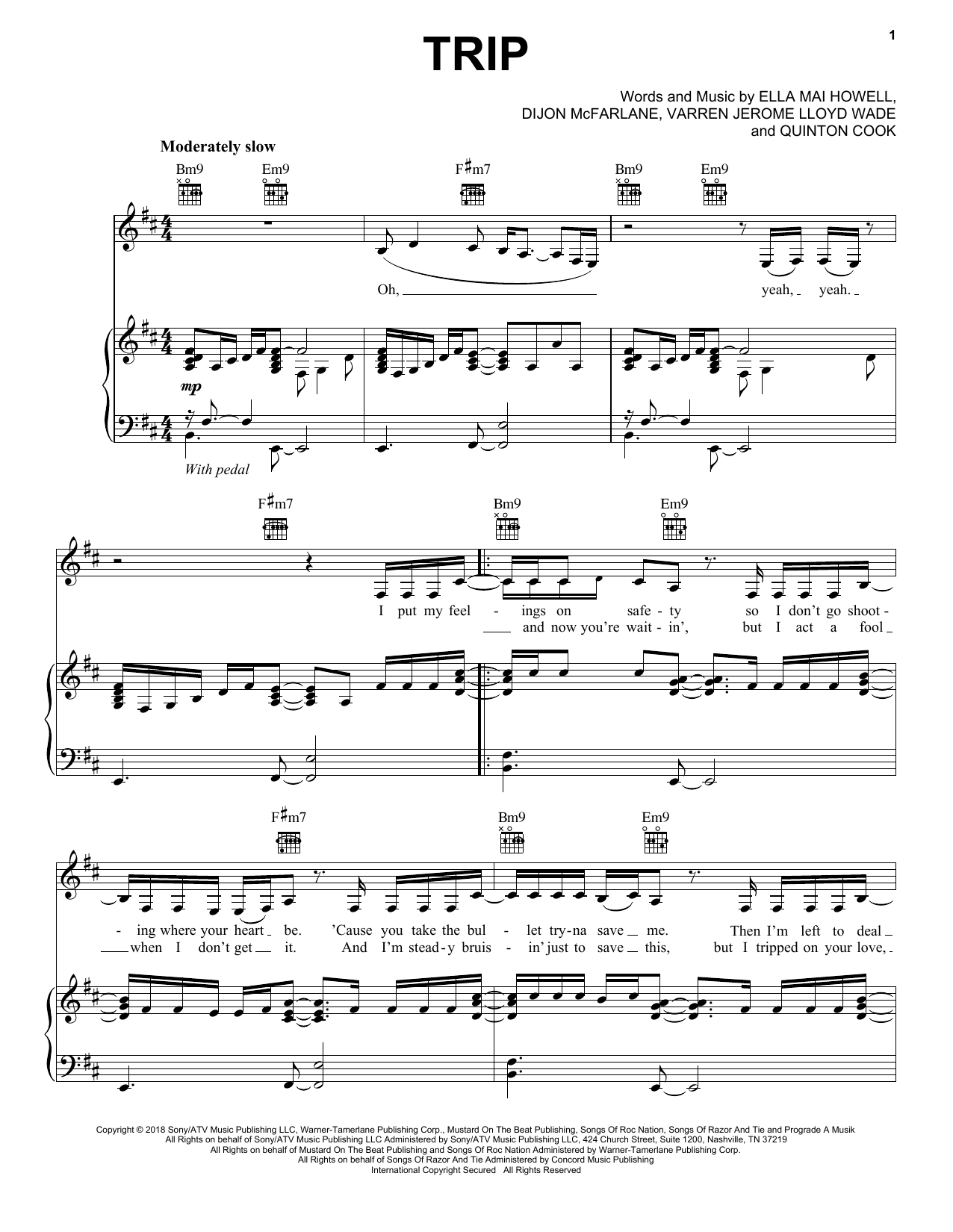 Ella Mai Trip Sheet Music Notes & Chords for Piano, Vocal & Guitar (Right-Hand Melody) - Download or Print PDF