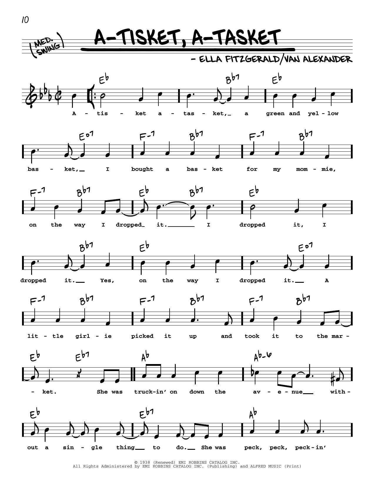 Ella Fitzgerald A Tisket A Tasket High Voice Sheet Music Download Pdf Score
