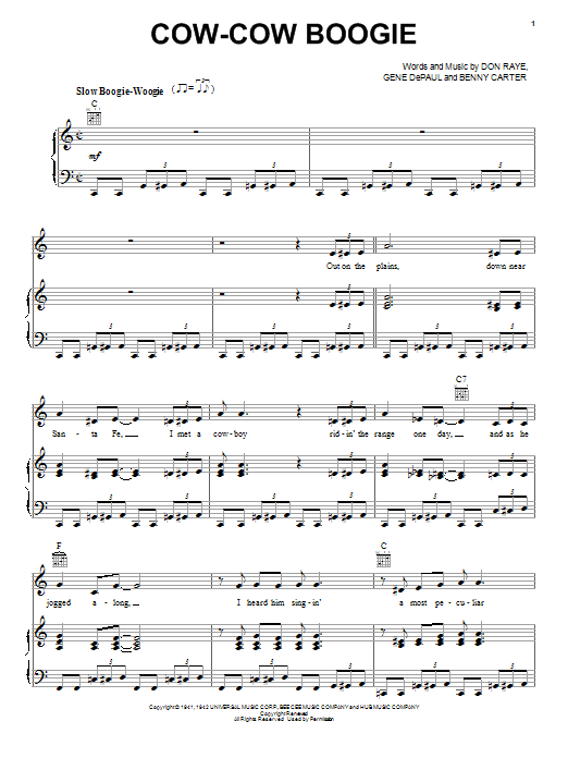 Preview Ella Fitzgerald Cow-Cow Boogie Jazz sheet music, notes and chords for Piano, SKU: 49522 Cow-Cow Boogie sheet music