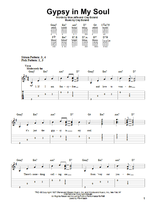 Preview Ella Fitzgerald Gypsy In My Soul Jazz sheet music, notes and chords for Easy Guitar Tab, SKU: 82071 Gypsy In My Soul sheet music