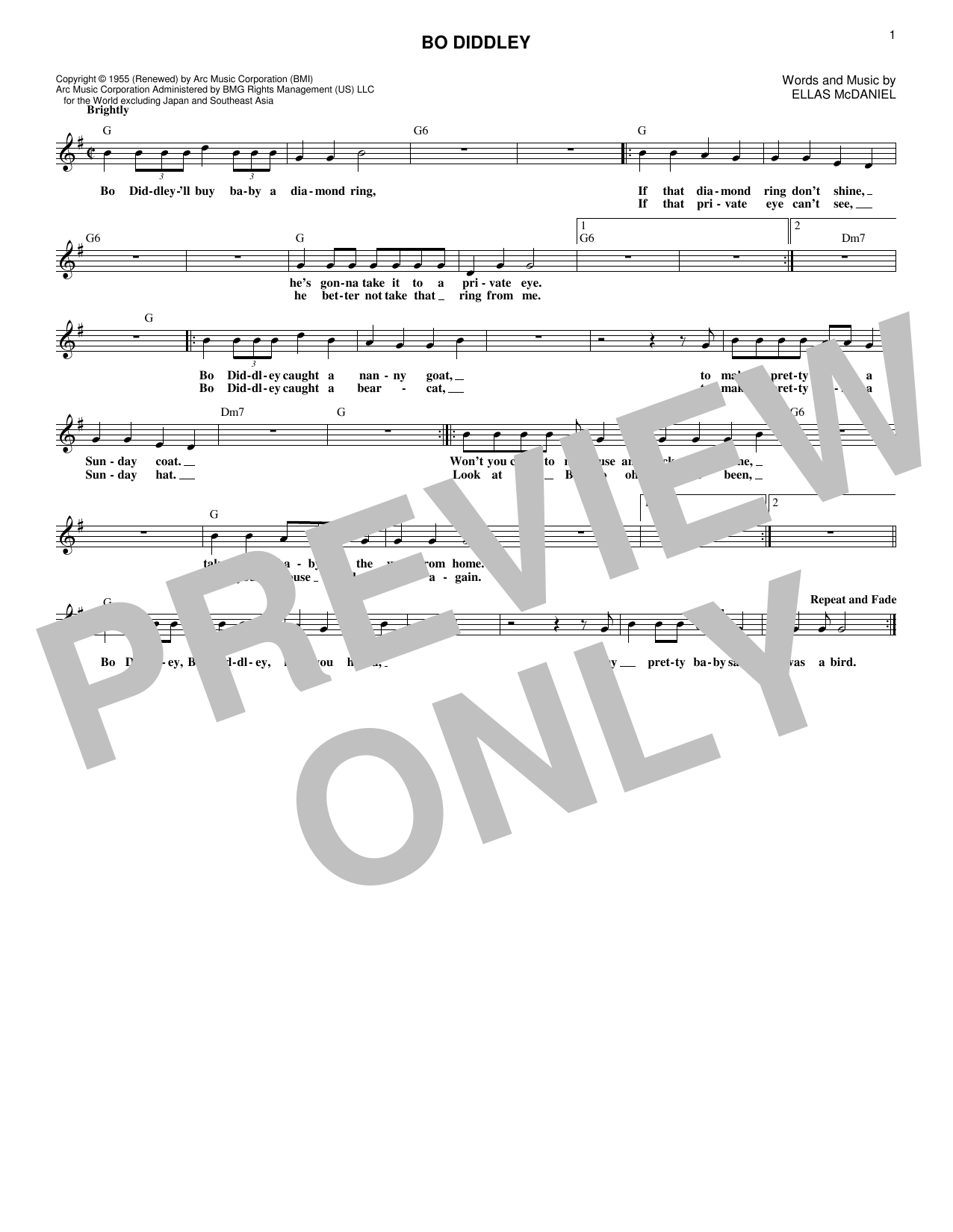 Ellas McDaniel Bo Diddley Sheet Music Notes & Chords for Melody Line, Lyrics & Chords - Download or Print PDF