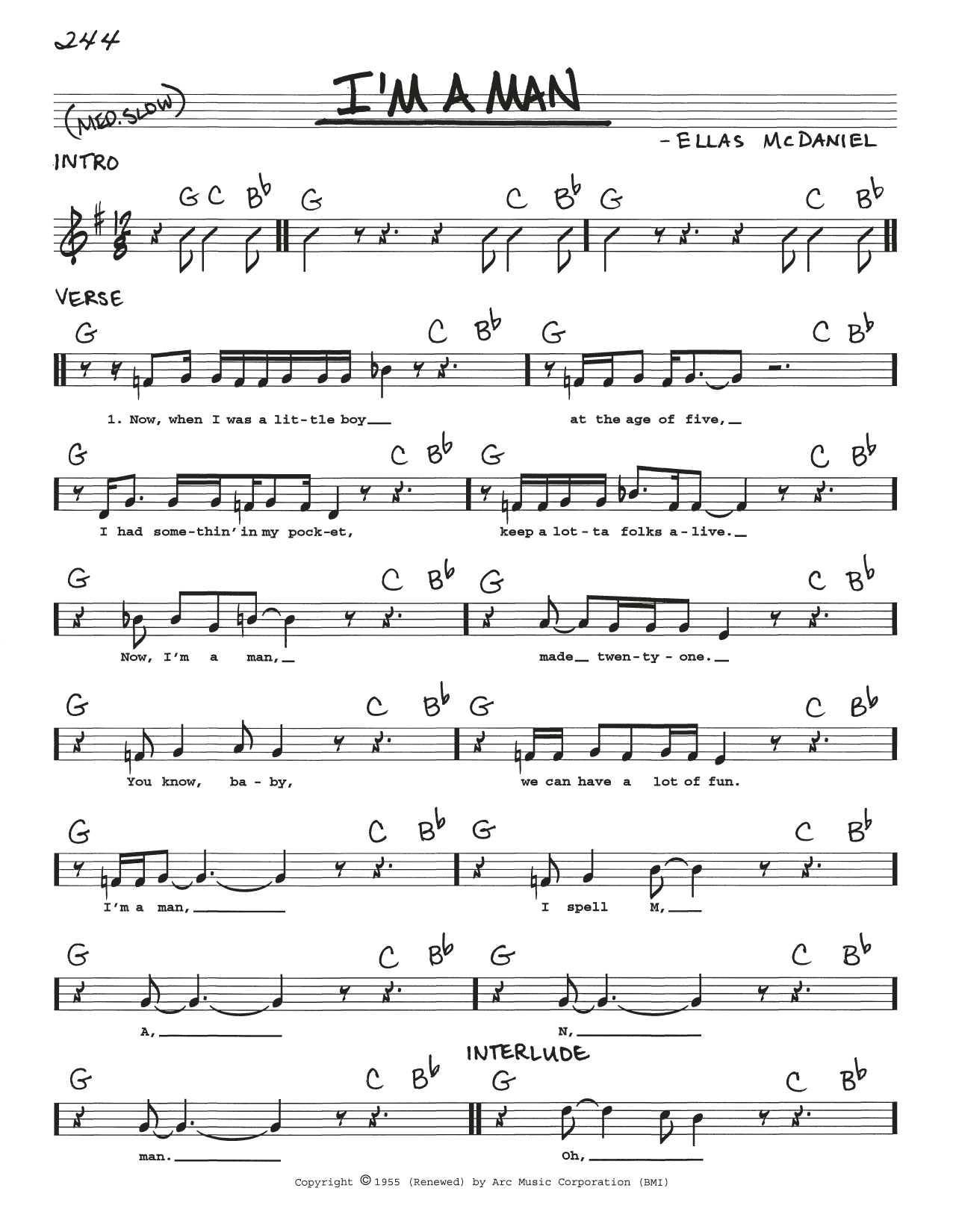 Ellas McDaniel I'm A Man Sheet Music Notes & Chords for Real Book – Melody, Lyrics & Chords - Download or Print PDF