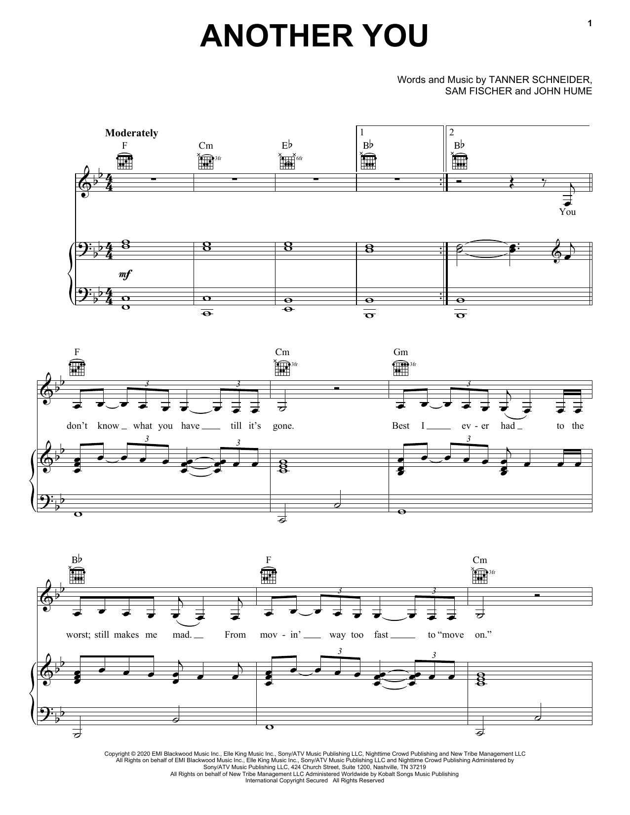 Elle King Another You Sheet Music Notes & Chords for Piano, Vocal & Guitar (Right-Hand Melody) - Download or Print PDF