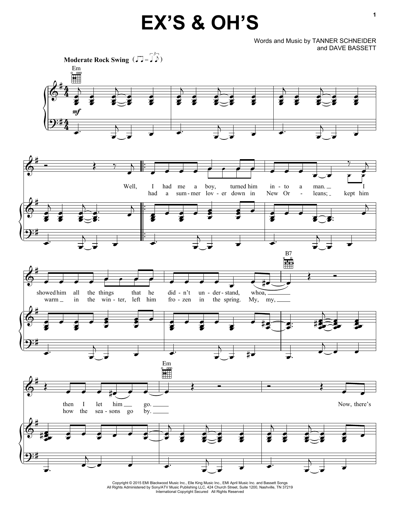 Elle King Ex's & Oh's Sheet Music Notes & Chords for Easy Piano - Download or Print PDF
