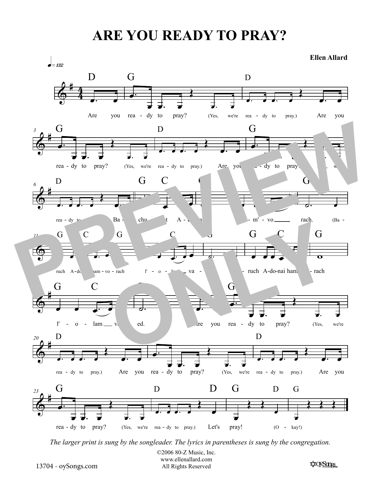 Ellen Allard Are You Ready To Pray Sheet Music Notes & Chords for Melody Line, Lyrics & Chords - Download or Print PDF
