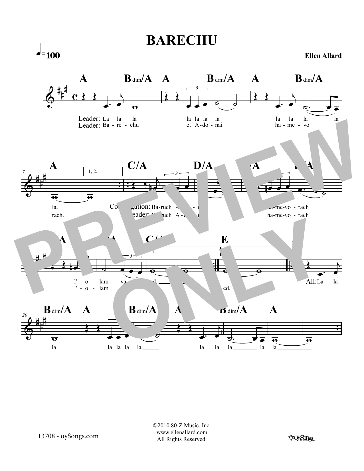 Ellen Allard Barechu Sheet Music Notes & Chords for Melody Line, Lyrics & Chords - Download or Print PDF