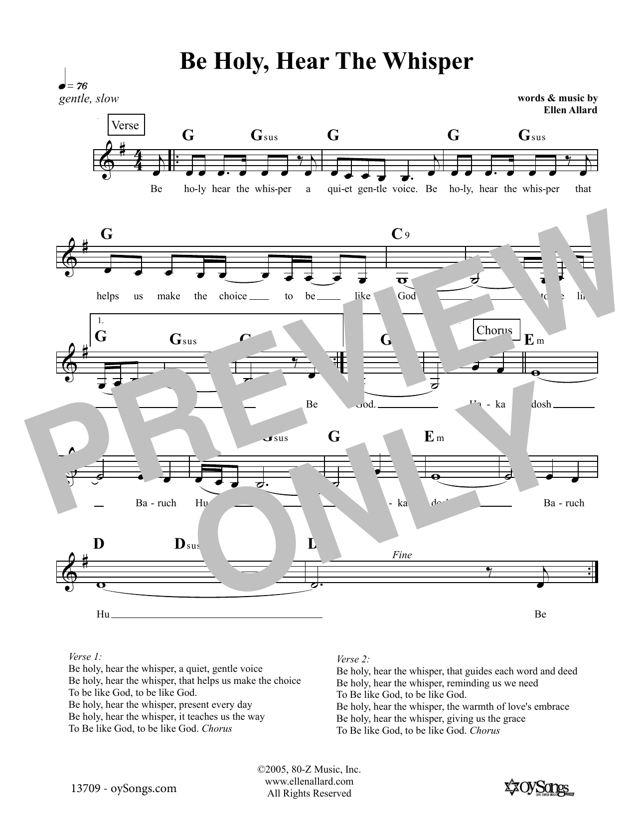 Ellen Allard Be Holy Hear the Whisper Sheet Music Notes & Chords for Melody Line, Lyrics & Chords - Download or Print PDF