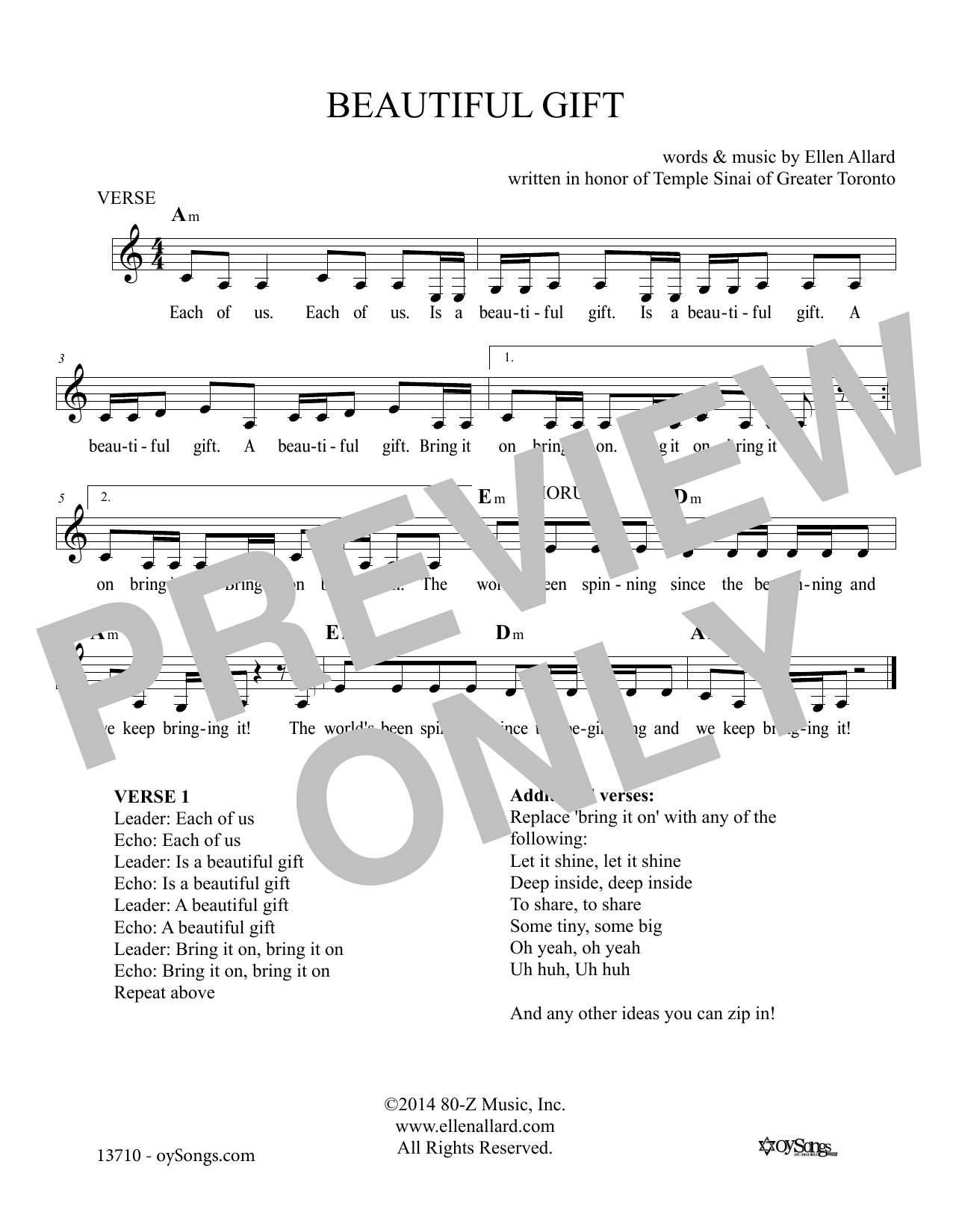 Ellen Allard Beautiful Gift Sheet Music Notes & Chords for Melody Line, Lyrics & Chords - Download or Print PDF