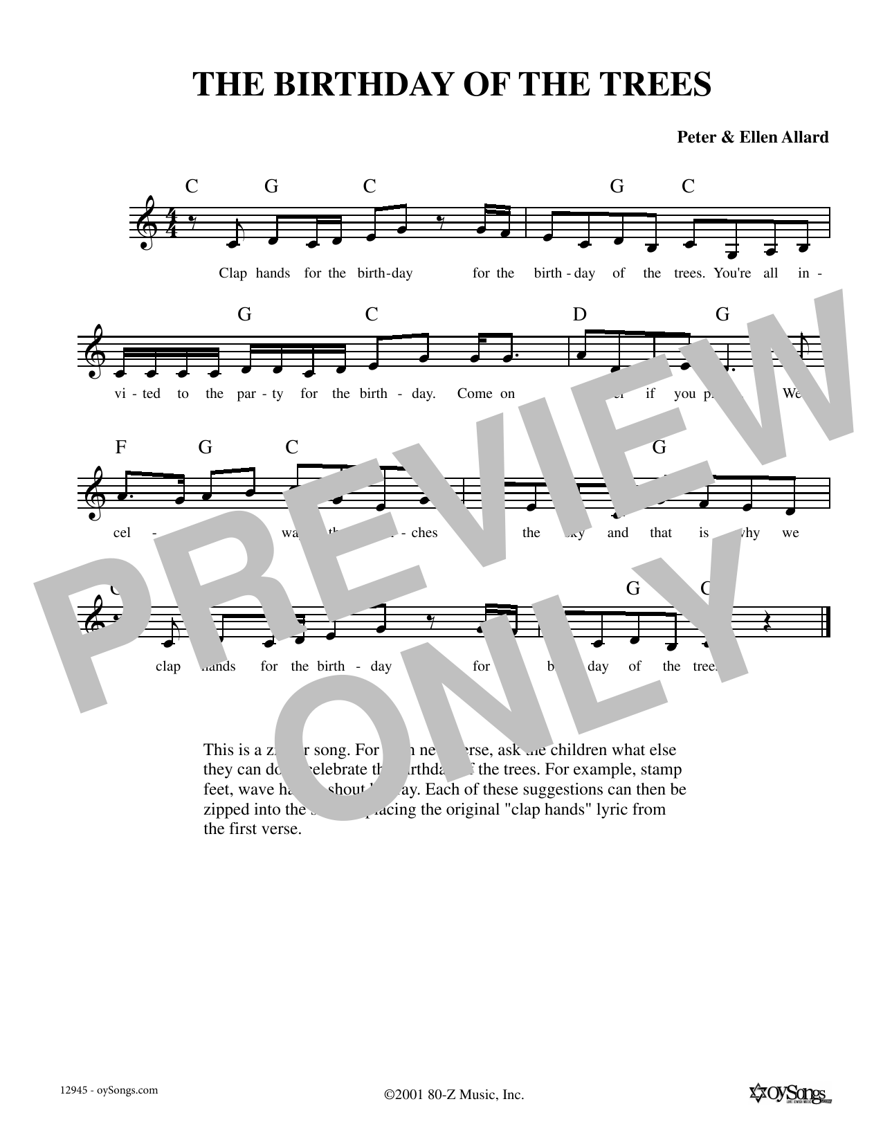 Ellen Allard Birthday Of The Trees Sheet Music Notes & Chords for Melody Line, Lyrics & Chords - Download or Print PDF