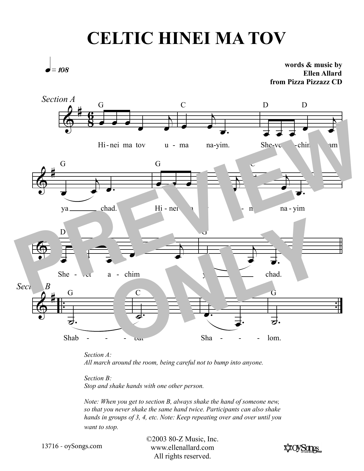 Ellen Allard Celtic Hinei Ma Tov Sheet Music Notes & Chords for Melody Line, Lyrics & Chords - Download or Print PDF