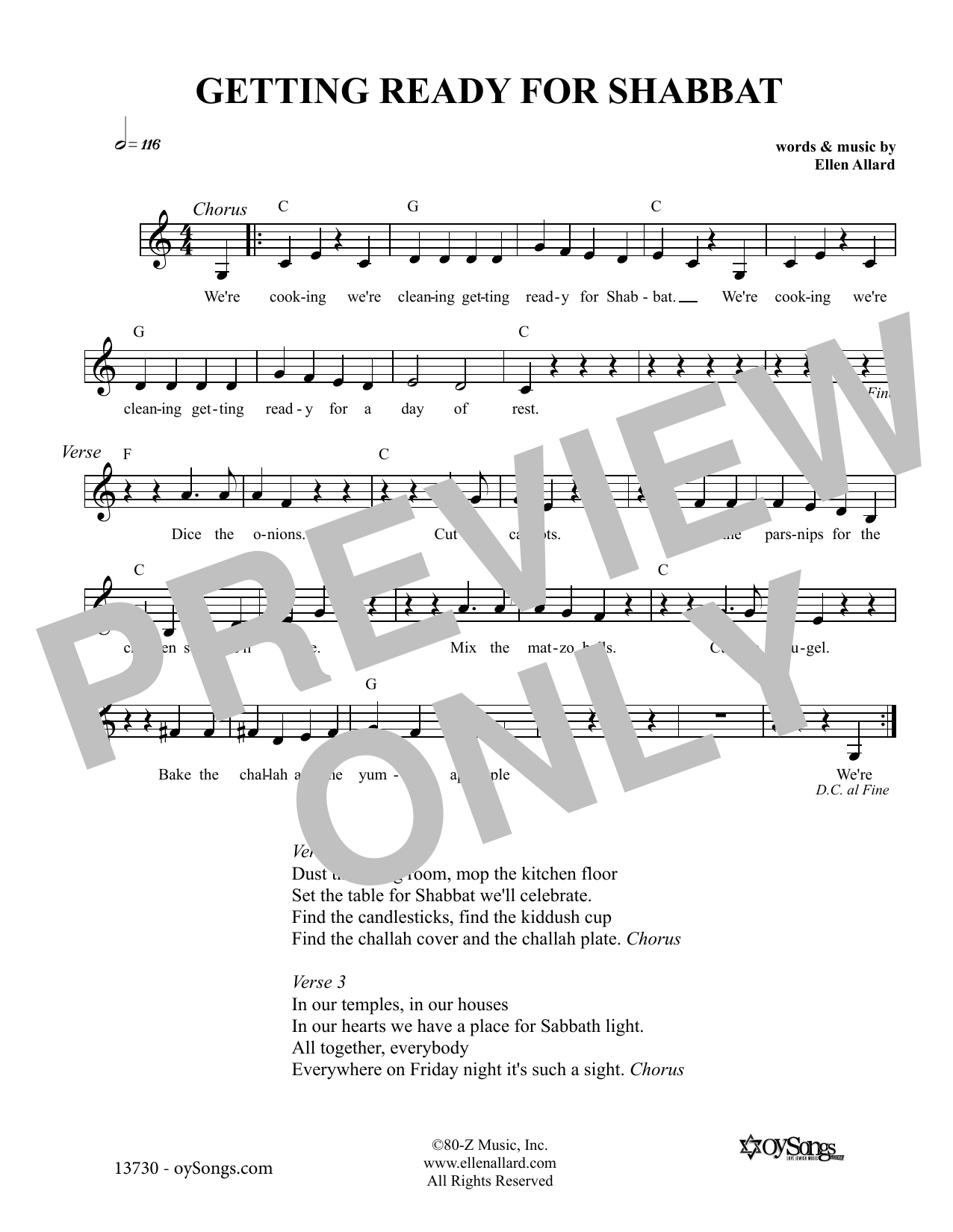Ellen Allard Getting Ready For Shabbat Sheet Music Notes & Chords for Melody Line, Lyrics & Chords - Download or Print PDF