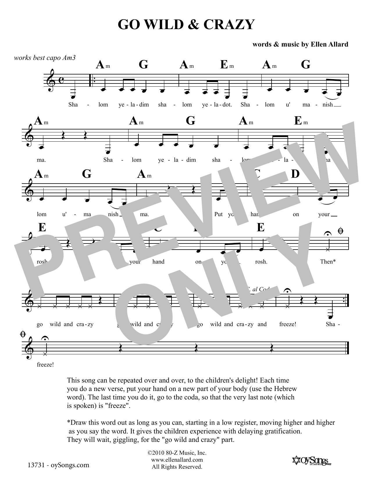 Ellen Allard Go Wild & Crazy Sheet Music Notes & Chords for Melody Line, Lyrics & Chords - Download or Print PDF