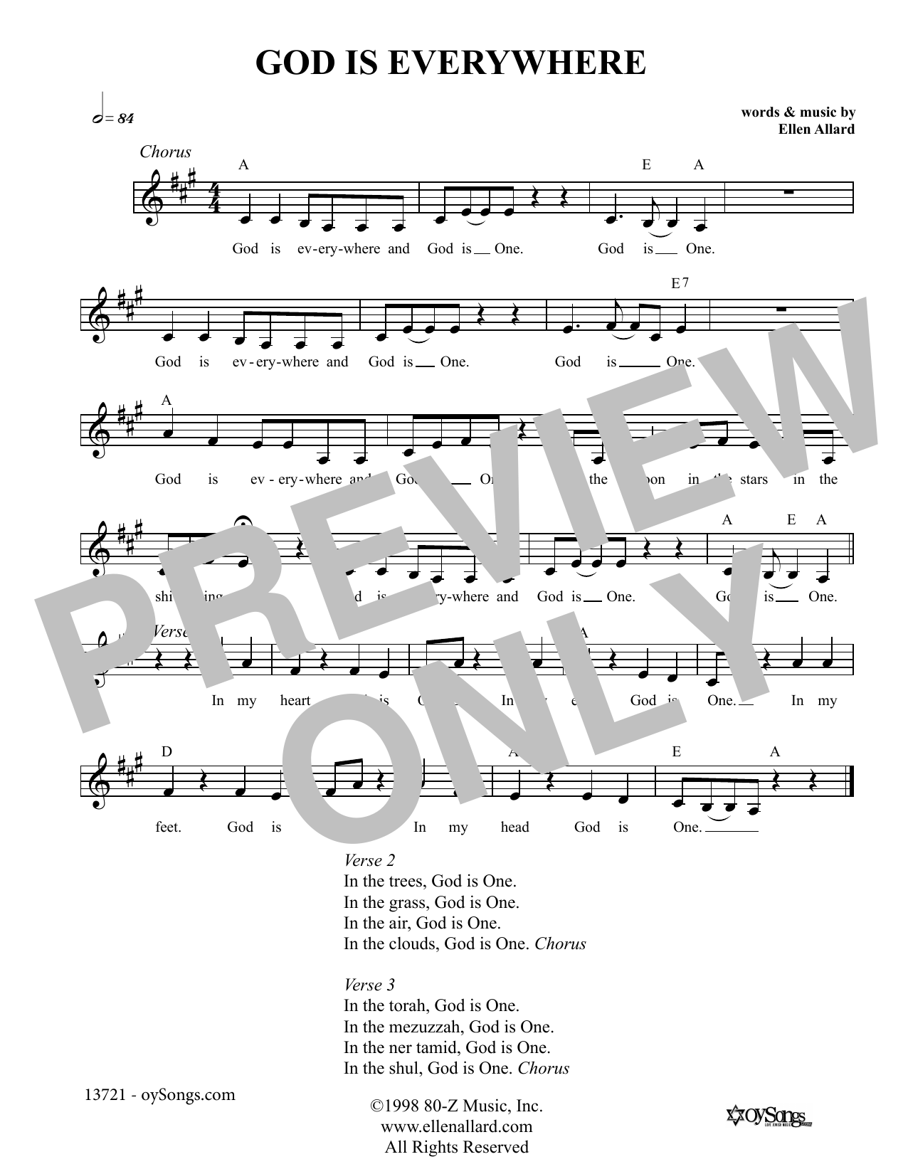 Ellen Allard God is Everywhere Sheet Music Notes & Chords for Melody Line, Lyrics & Chords - Download or Print PDF