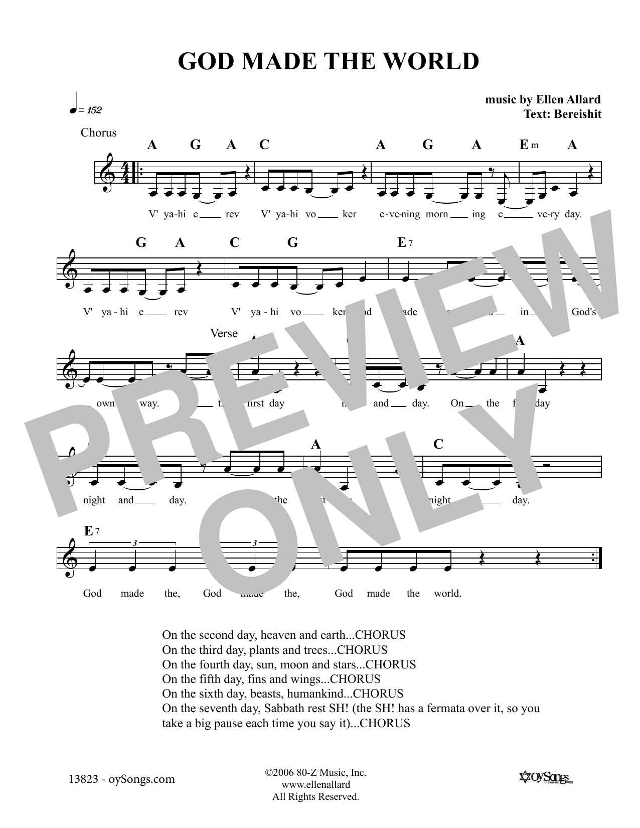 Ellen Allard God Made The World Sheet Music Notes & Chords for Melody Line, Lyrics & Chords - Download or Print PDF
