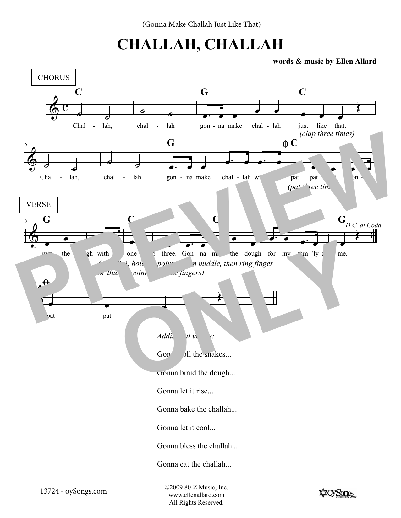 Ellen Allard Gonna Make Challah Just Like That Sheet Music Notes & Chords for Melody Line, Lyrics & Chords - Download or Print PDF