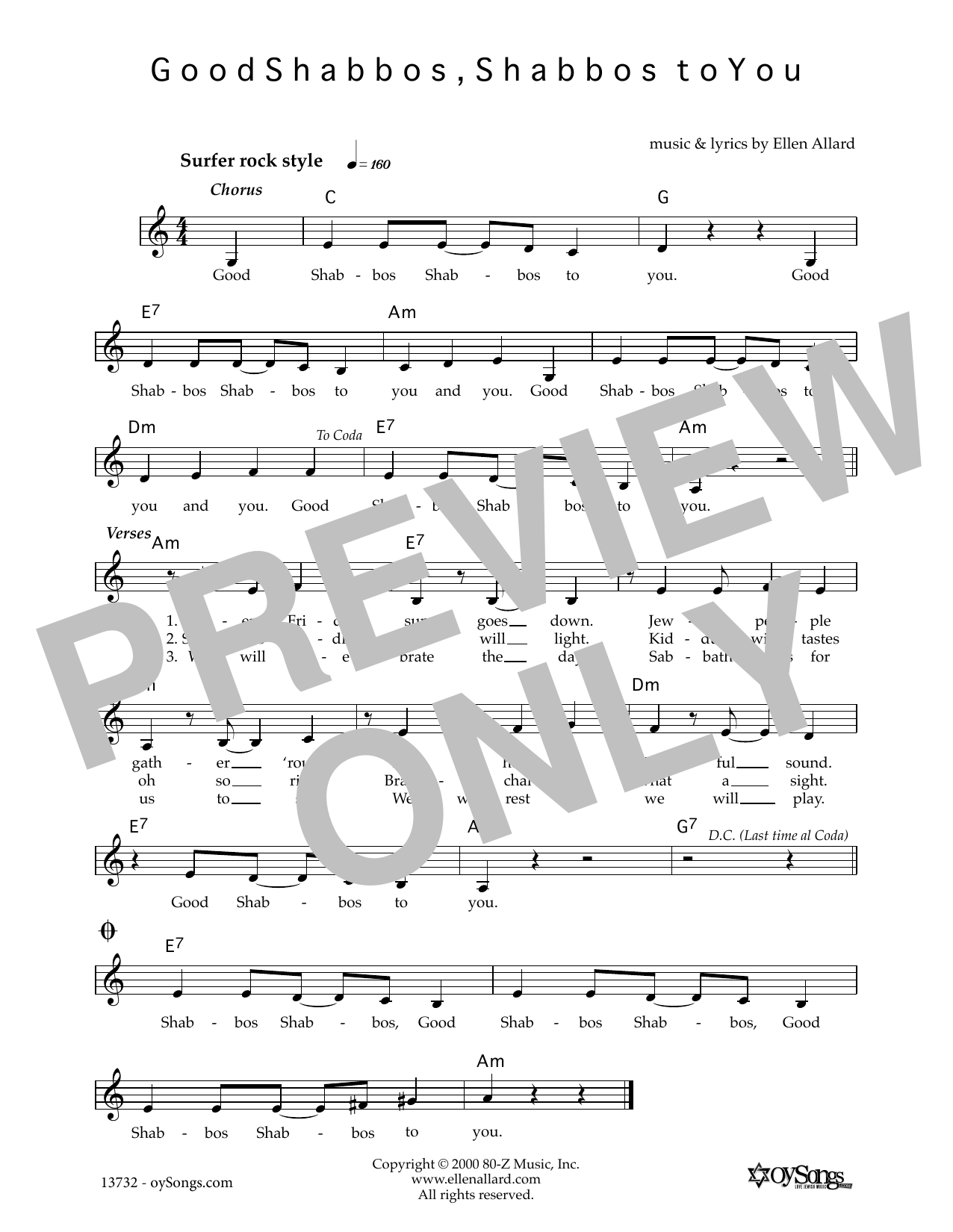 Ellen Allard Good Shabbos Sheet Music Notes & Chords for Melody Line, Lyrics & Chords - Download or Print PDF