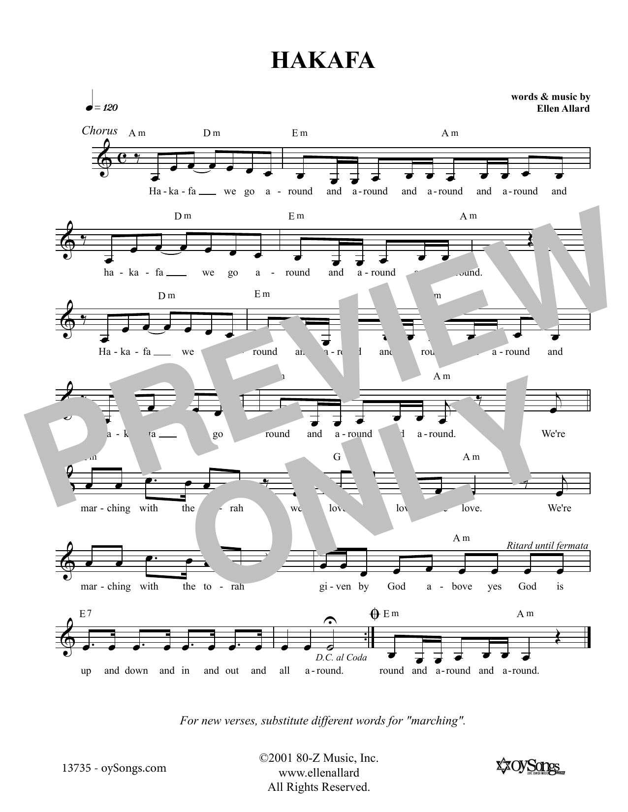 Ellen Allard Hakafa Sheet Music Notes & Chords for Melody Line, Lyrics & Chords - Download or Print PDF