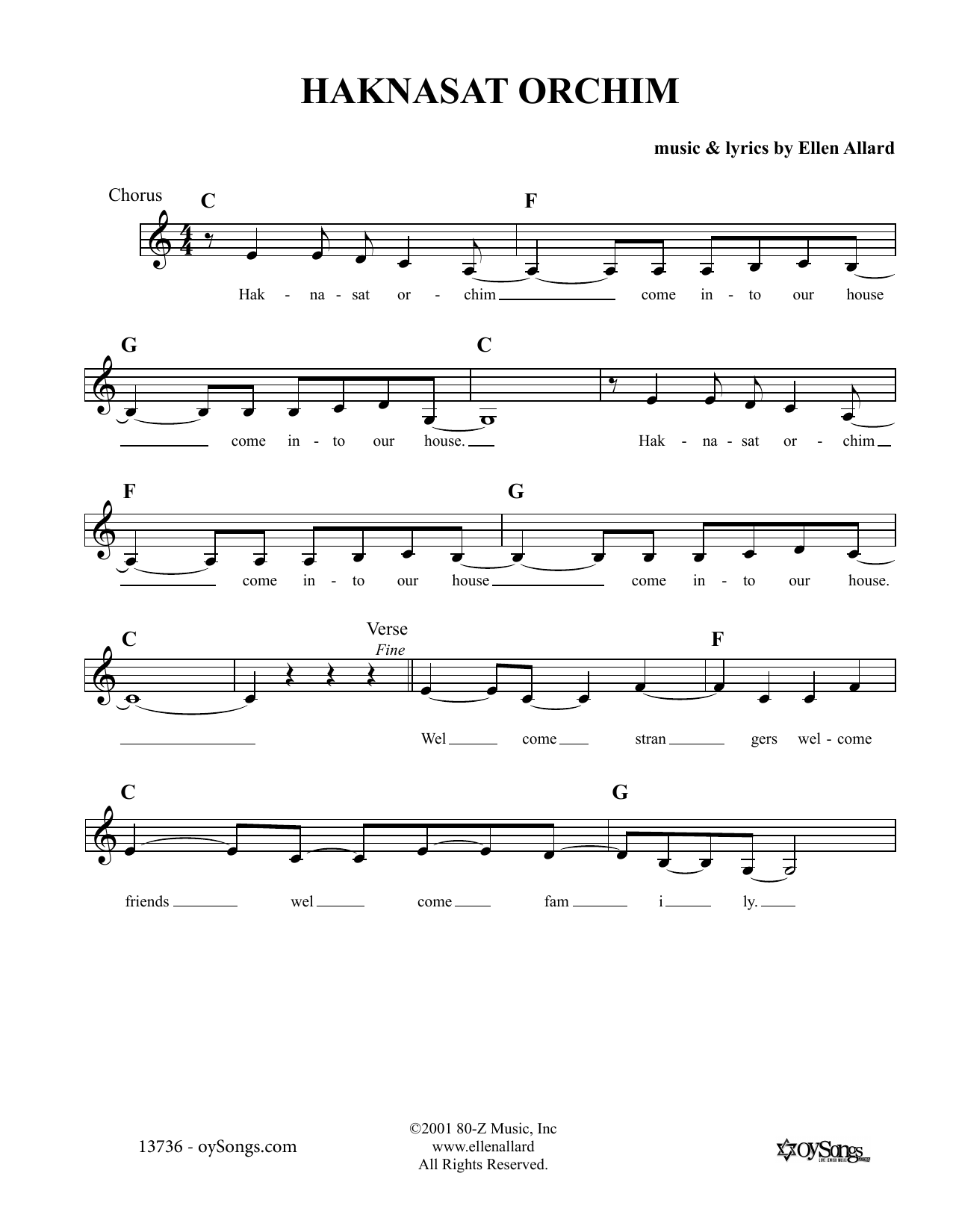 Ellen Allard Haknasat Orchim Sheet Music Notes & Chords for Melody Line, Lyrics & Chords - Download or Print PDF