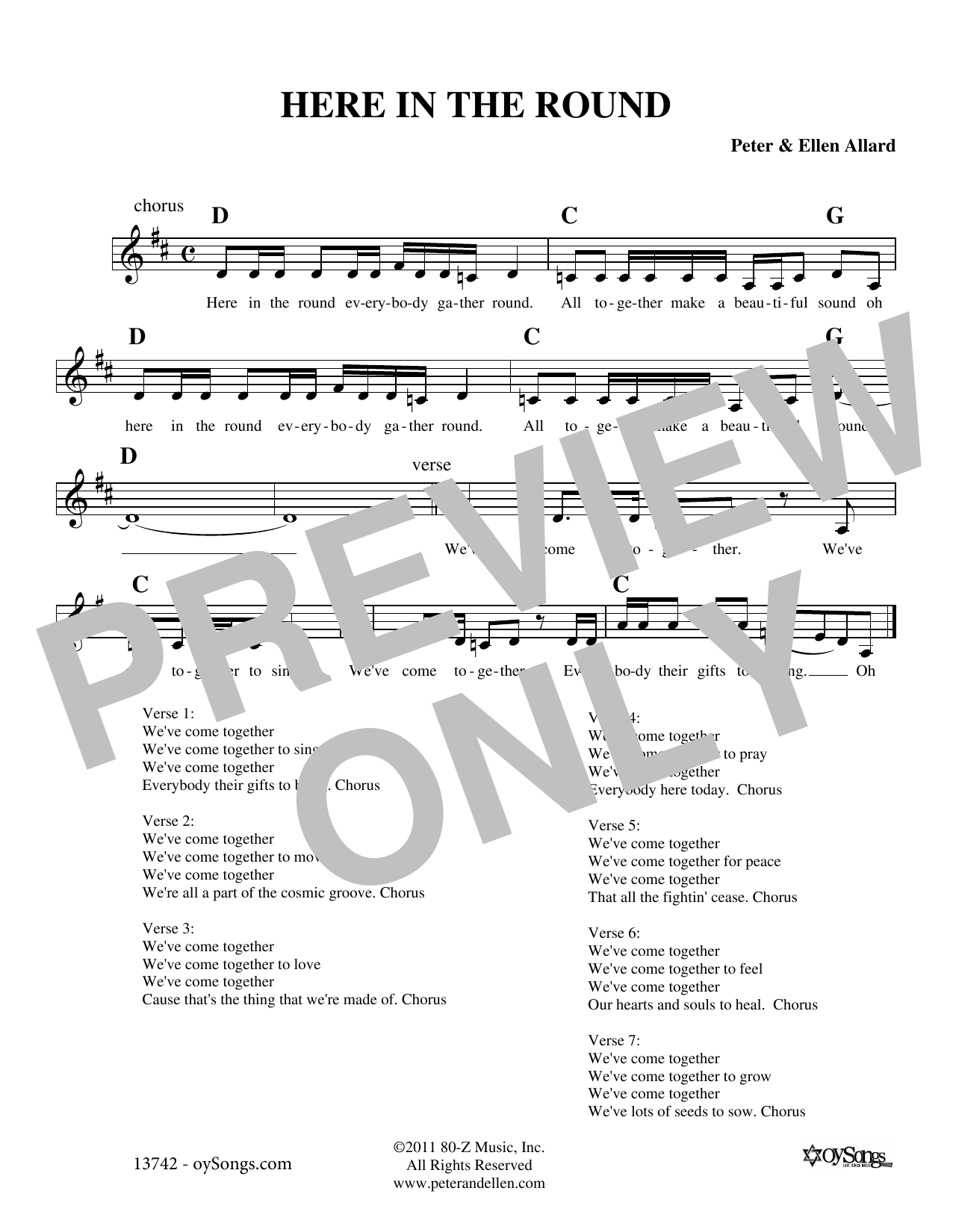 Ellen Allard Here In The Round Sheet Music Notes & Chords for Melody Line, Lyrics & Chords - Download or Print PDF