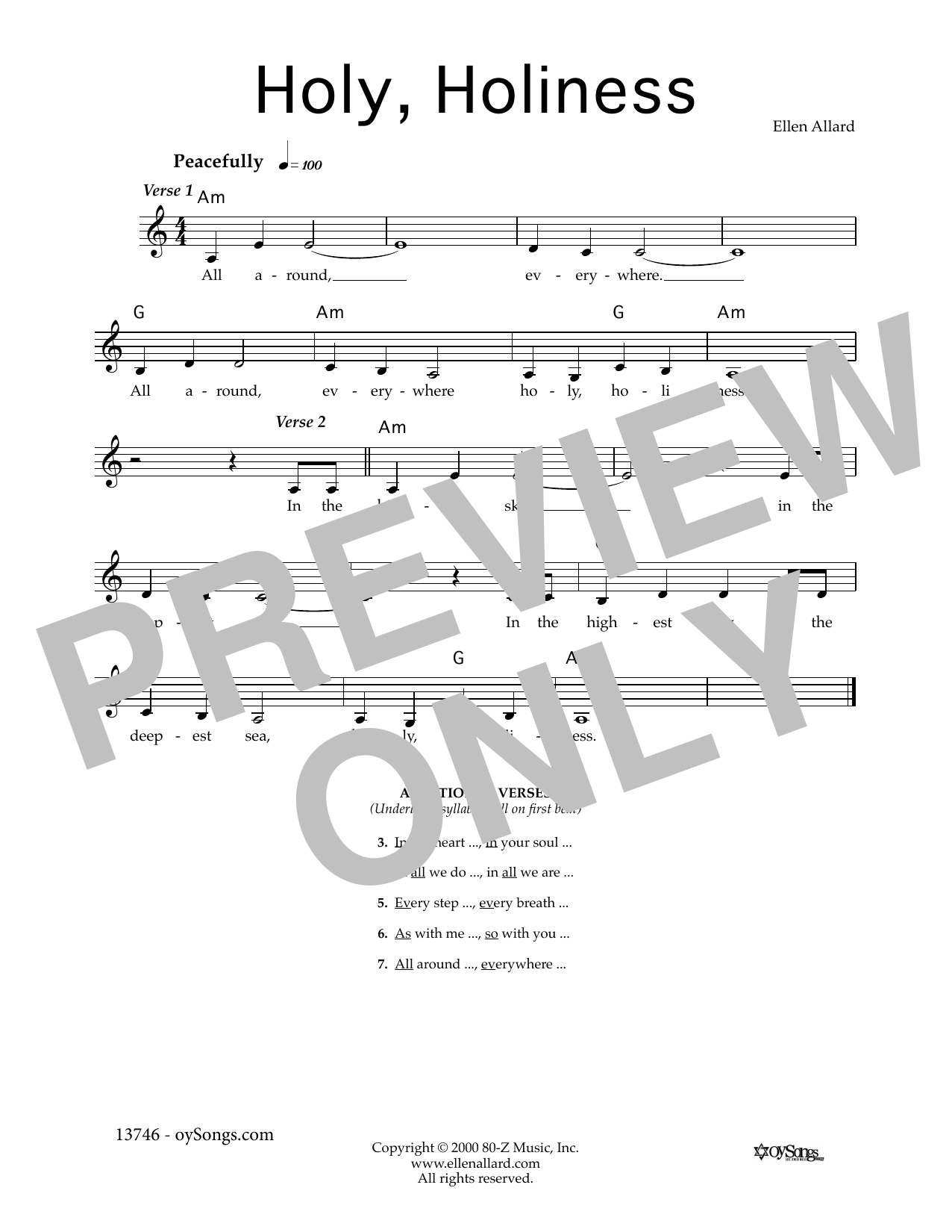 Ellen Allard Holy, Holiness Sheet Music Notes & Chords for Melody Line, Lyrics & Chords - Download or Print PDF