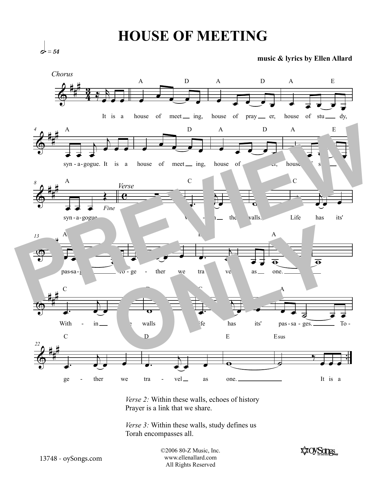 Ellen Allard House of Meeting Sheet Music Notes & Chords for Melody Line, Lyrics & Chords - Download or Print PDF