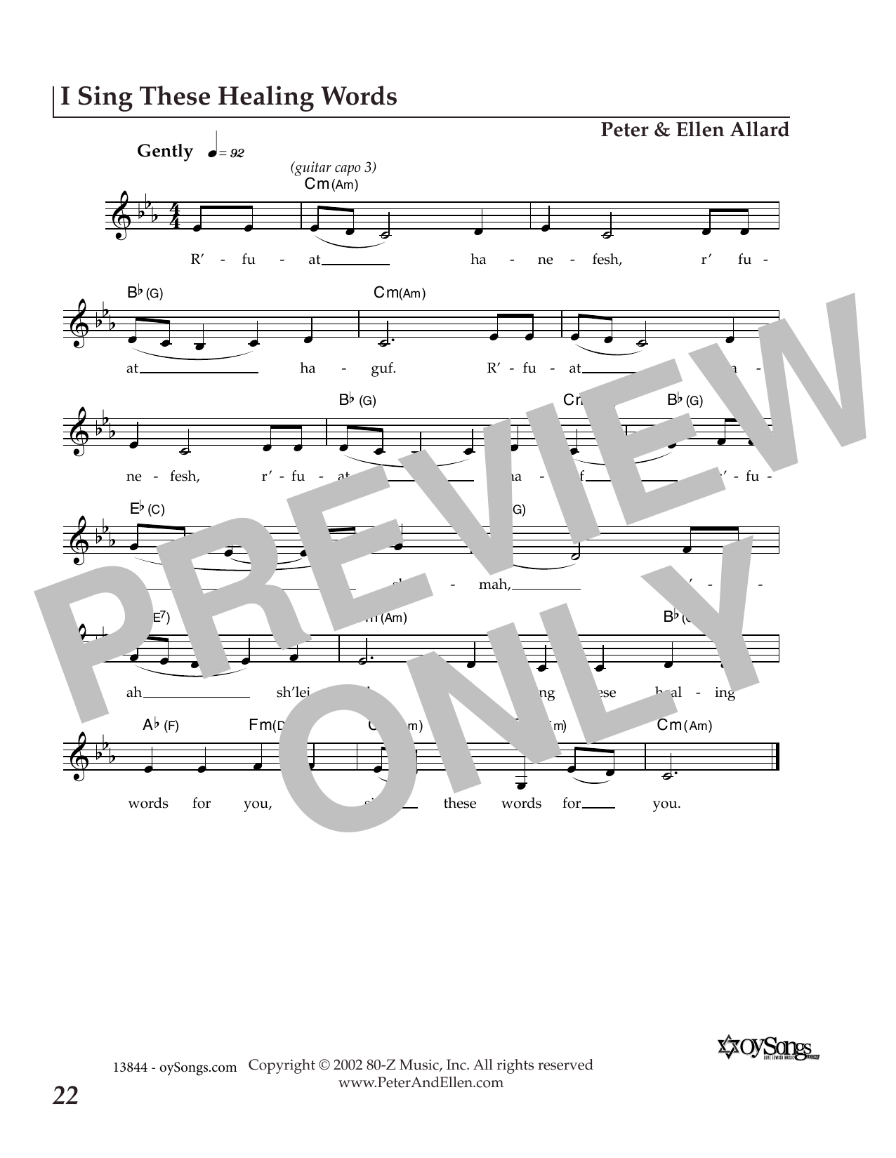 Ellen Allard I Sing These Healing Words Sheet Music Notes & Chords for Melody Line, Lyrics & Chords - Download or Print PDF