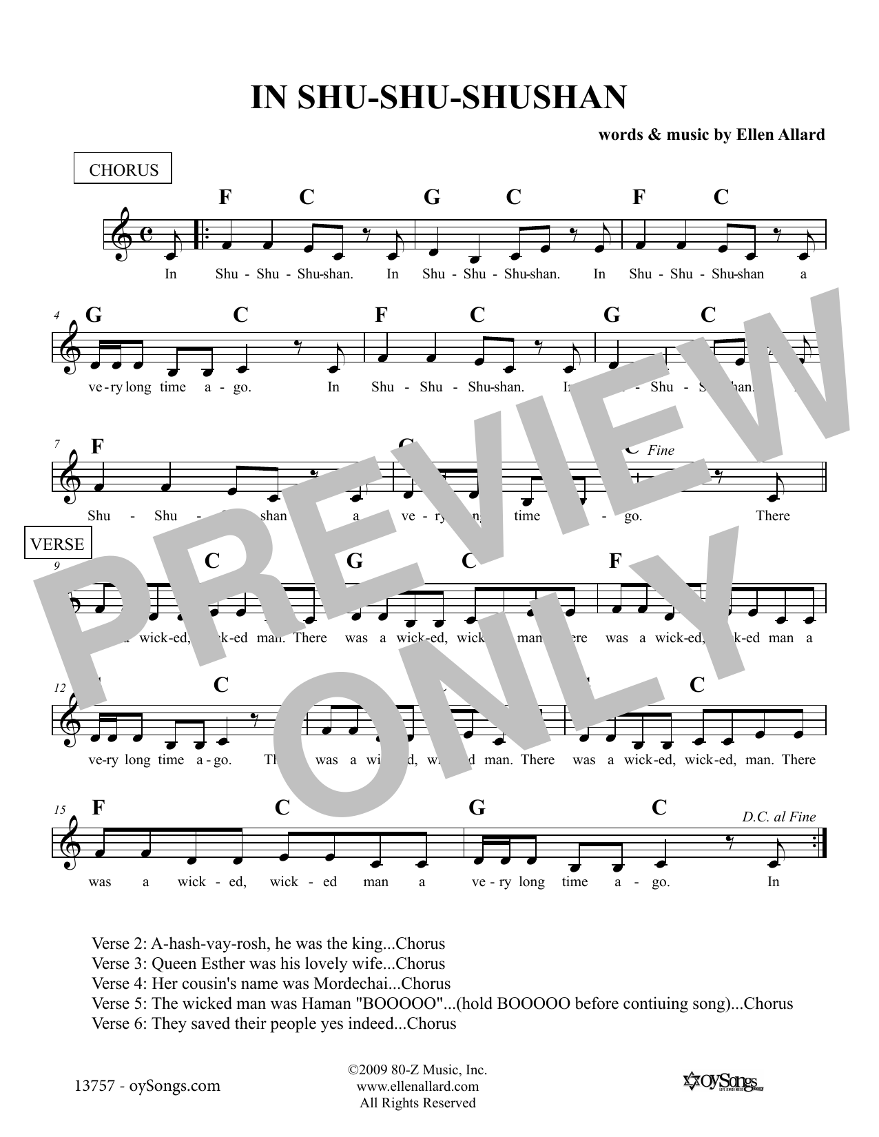 Ellen Allard In Shu Shu Shushan Sheet Music Notes & Chords for Melody Line, Lyrics & Chords - Download or Print PDF