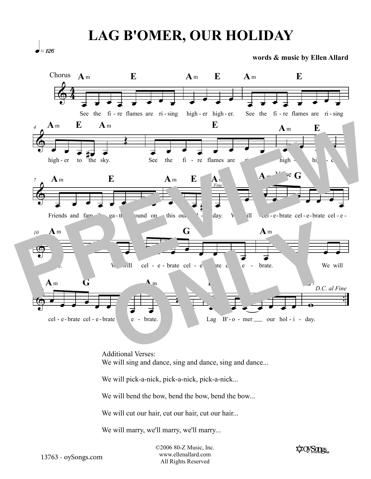 Ellen Allard Lag B'omer Our Holiday Sheet Music Notes & Chords for Melody Line, Lyrics & Chords - Download or Print PDF