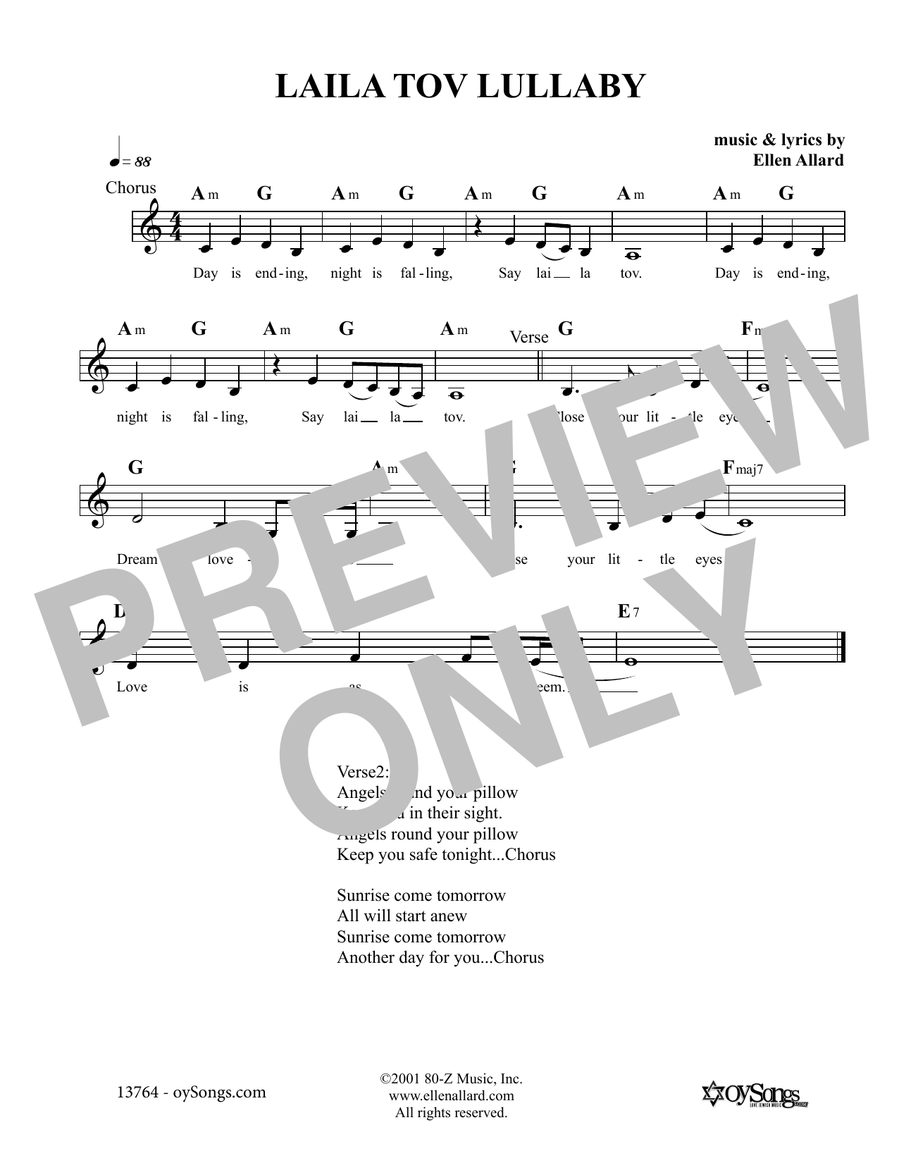 Ellen Allard Laila Tov Lullaby Sheet Music Notes & Chords for Melody Line, Lyrics & Chords - Download or Print PDF