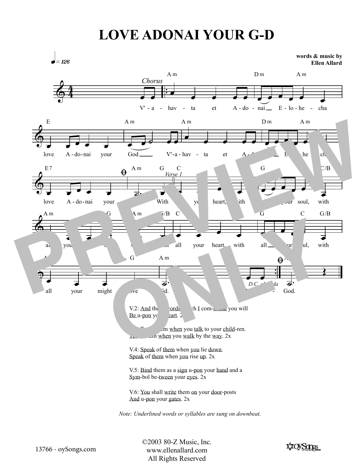 Ellen Allard Love Adonai Your God Sheet Music Notes & Chords for Melody Line, Lyrics & Chords - Download or Print PDF
