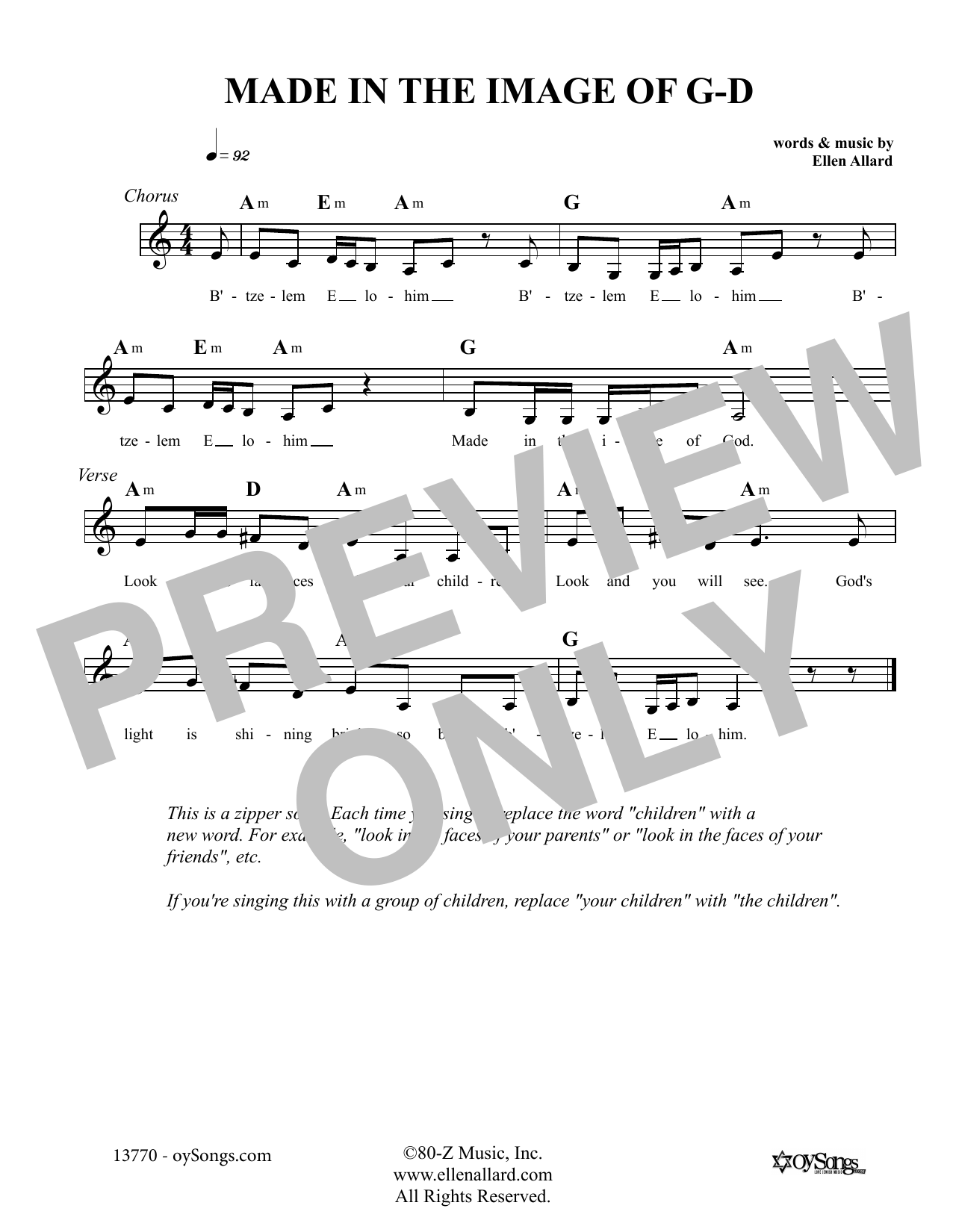 Ellen Allard Made In The Image Of God Sheet Music Notes & Chords for Melody Line, Lyrics & Chords - Download or Print PDF
