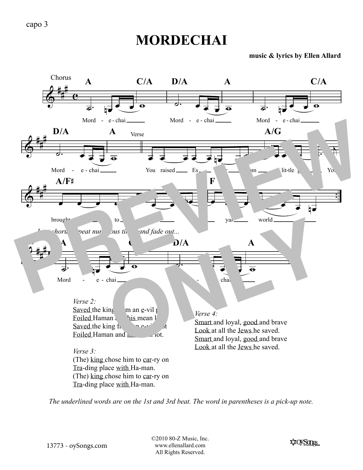 Ellen Allard Mordechai Sheet Music Notes & Chords for Melody Line, Lyrics & Chords - Download or Print PDF