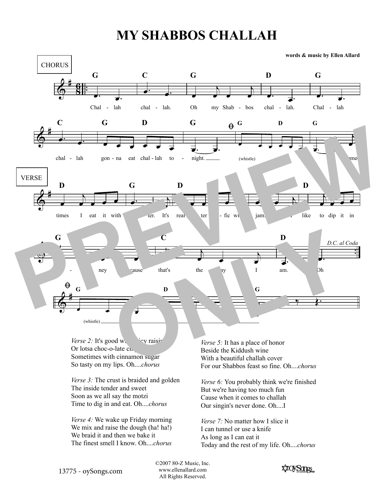 Ellen Allard My Shabbos Challah Sheet Music Notes & Chords for Melody Line, Lyrics & Chords - Download or Print PDF Ellen Allard My Shabbos Challah Sheet Music Notes & Chords for Melody Line, Lyrics & Chords - Download or Print PDF
