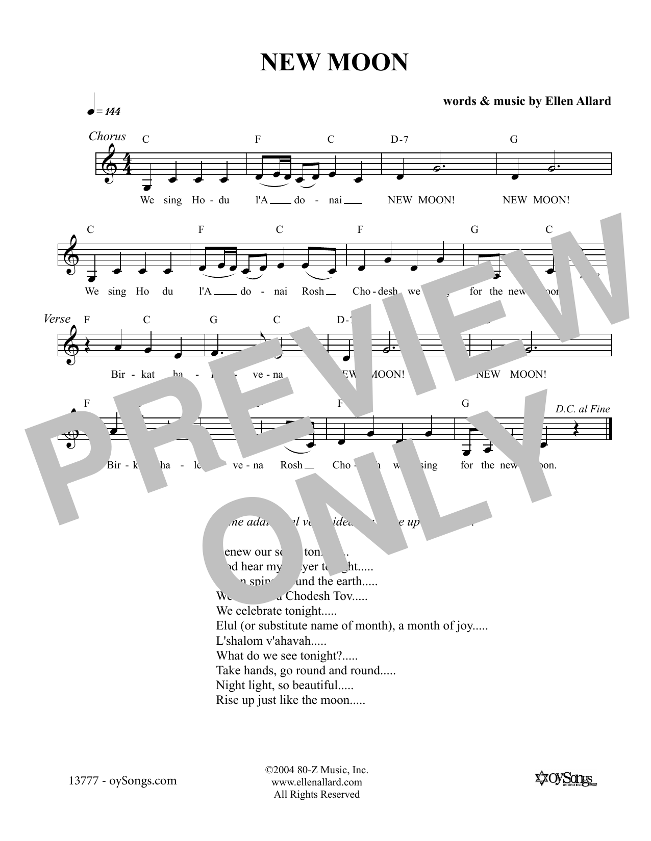 Ellen Allard New Moon Sheet Music Notes & Chords for Melody Line, Lyrics & Chords - Download or Print PDF