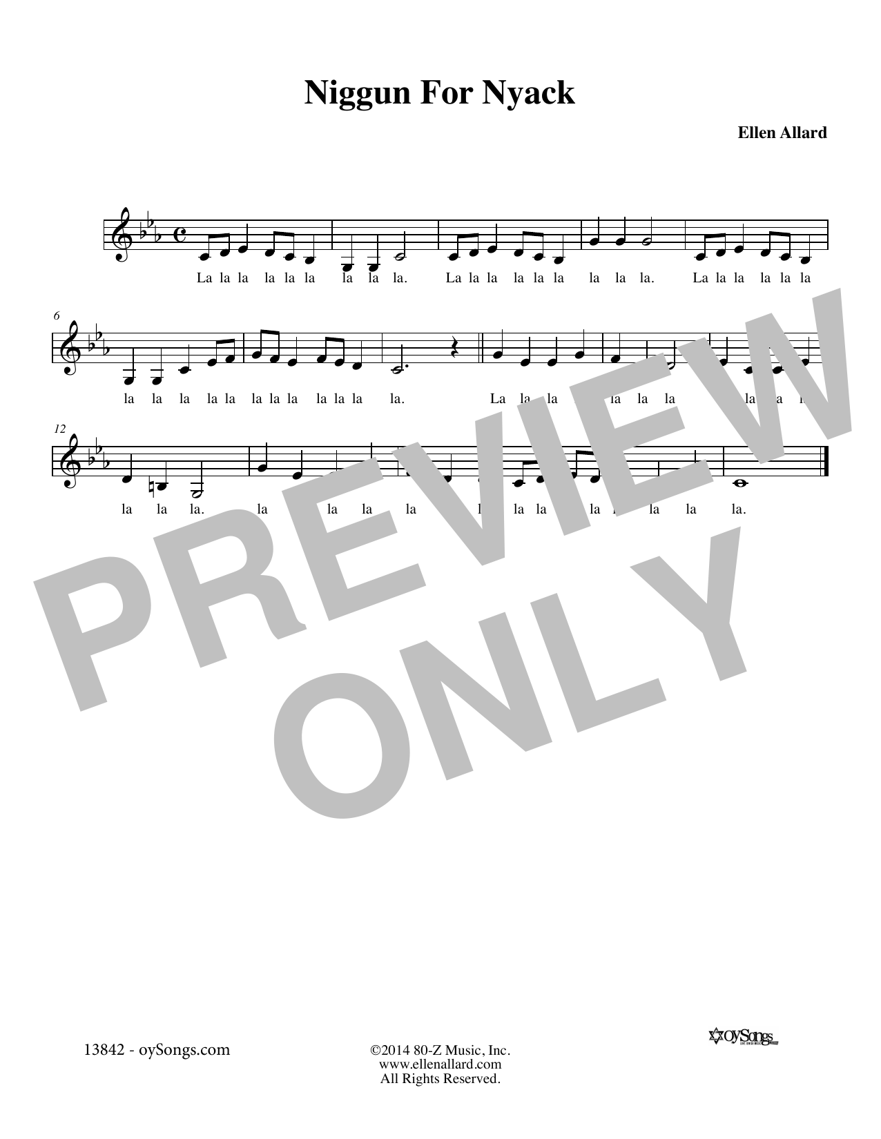 Ellen Allard Niggun For Nyack Sheet Music Notes & Chords for Melody Line, Lyrics & Chords - Download or Print PDF