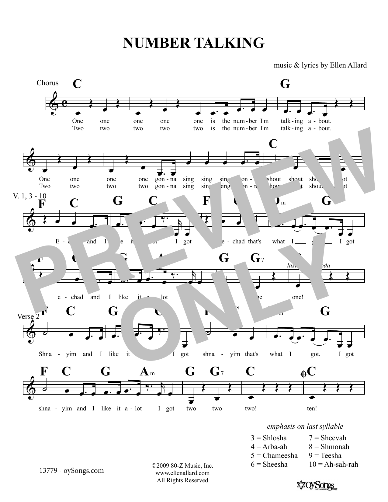 Ellen Allard Number Talking Sheet Music Notes & Chords for Melody Line, Lyrics & Chords - Download or Print PDF