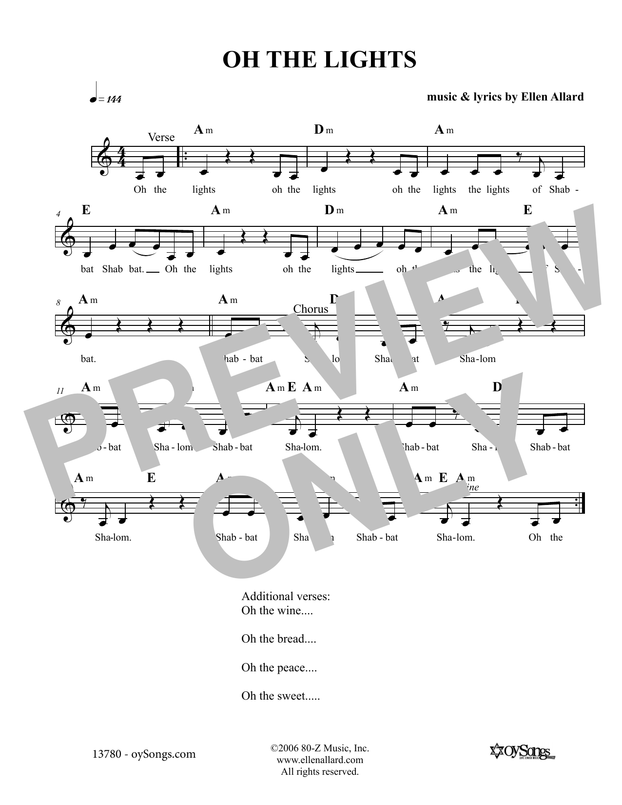 Ellen Allard Oh The Lights Sheet Music Notes & Chords for Melody Line, Lyrics & Chords - Download or Print PDF