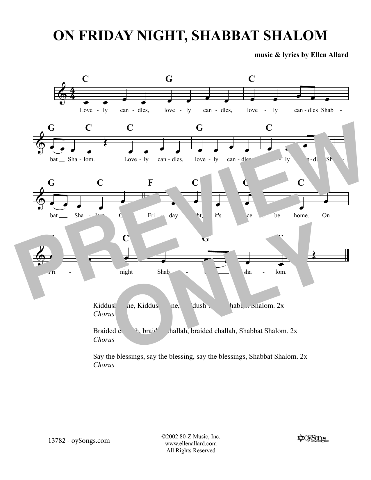 Ellen Allard On Friday Night Shabbat Shalom Sheet Music Notes & Chords for Melody Line, Lyrics & Chords - Download or Print PDF